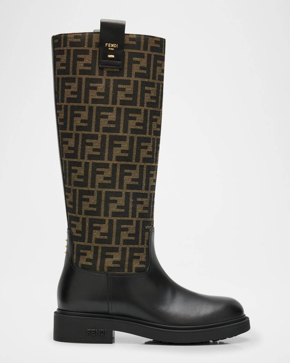 Filo FF Canvas & Leather Knee-High Boots